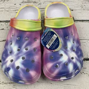 Just Speed [Size 7] Tie Dye Clogs Sandals Slip‎ On Shoes Purple Yellow New